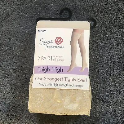 £11.90 • Buy Sec Treas Beige Womens Lace Top Opaque 60 Denier Thigh High Tights 2 Pair Missy