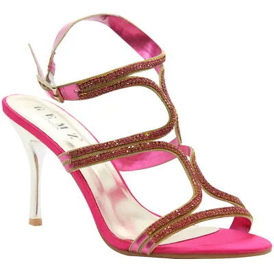 £12.95 • Buy Ladies Ankle Strap Diamante Party Shoes Womens Stilettos Heels Prom Sandals Size