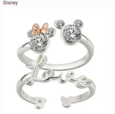Disney Ring Set: Crystal Minnie And Mickey Mouse Ring And Love Ring New Size 7 • $35