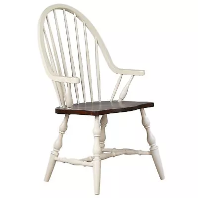 Sunset Trading Andrews Windsor Dining Chair With Arms | Antique White And Che... • $542.08