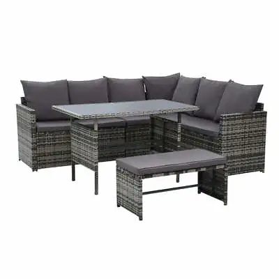 $1000.35 • Buy Gardeon Outdoor Dining Set Sofa Lounge Setting Chairs Table Bench W/ Cover Grey