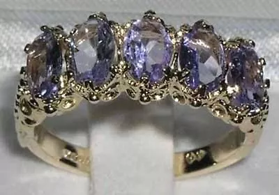 Solid Hallmarked 10ct Yellow Gold Natural Tanzanite Womens Ring - Sizes J To Z • £479