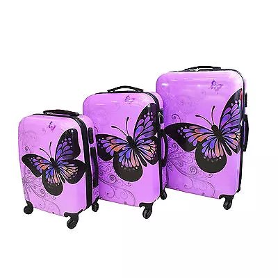 Purple Butterfly Hard Shell Luggage Suitcase 4 Wheel PC Trolley Case Cabin Hand • £49.99