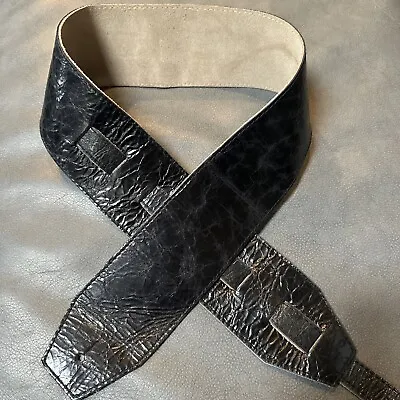 Leather Guitar Strap - Black Cracked -  3’ Wide • $29