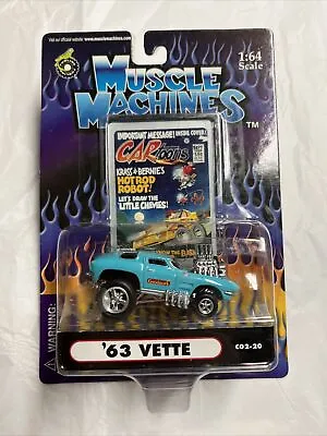 1:64 MUSCLE MACHINES CARTOONS ‘63 Vette Teal With Motor • $8.95