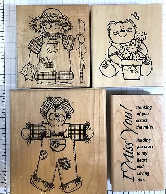 D. O.T.S. “Scarecrow L’ll Fisherman Barb Bear& Missing You” Wood Rubber Stamps • $9.45