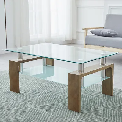 Coffee Table High Gloss Tempered Glass With Drawer Shelf Black White Living Room • £49.99