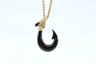 Hawaiian Fish Hook Necklace (Black Buffalo Bone) -Hand Carved Maui Hook Small • $12.26