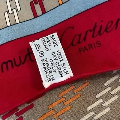 MUST DE CARTIER PARIS STRIPES LOGO LARGE Silk Scarf 33/32 In MADE IN FRANCE #A88 • $126