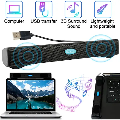 Wired USB Computer Speakers Stereo Sound Bar With Clip For Desktop PC Laptop • $13.29