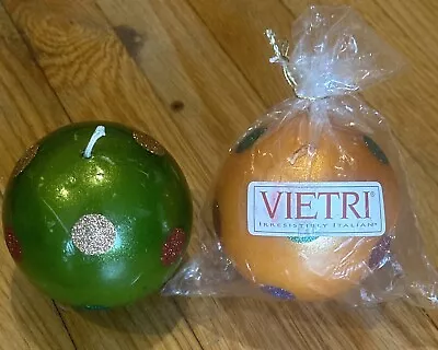 Vintage Vietri Italy Round Candle Ball Green + Orange 3-1/2” Dia *Set Of 2-pcs • $29.50