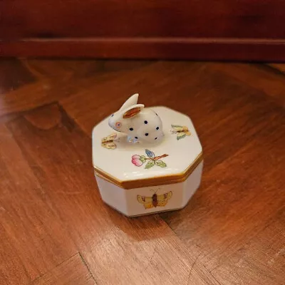 Herend Trinket Box With Bunny Rabbit Lid Butterflies And Flowers • $40