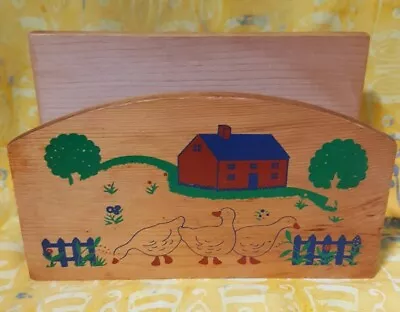 Vintage Retro Pine Letter Rack / Napkin Holder Ducks Geese Farm Scene  70s 80s • $14.50