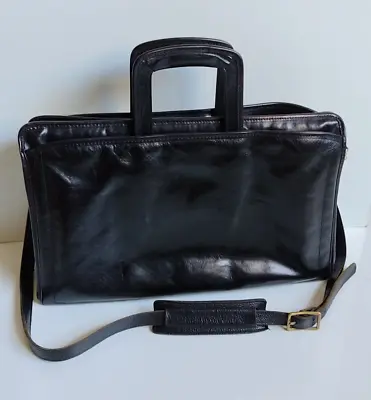 VTG Men's BLack Soft Leather Document BriefcaseTravel Meseenger Shoulder Handbag • $59.99