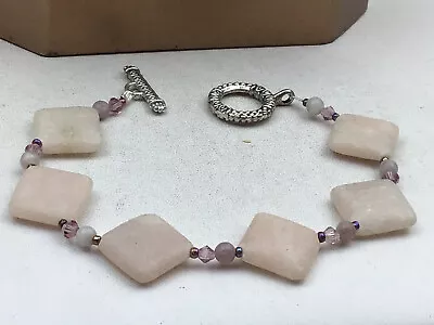 Fashion Bracelet Lepidolite Gemstone Squares Silver Tone Toggle NO OFFERS • $5