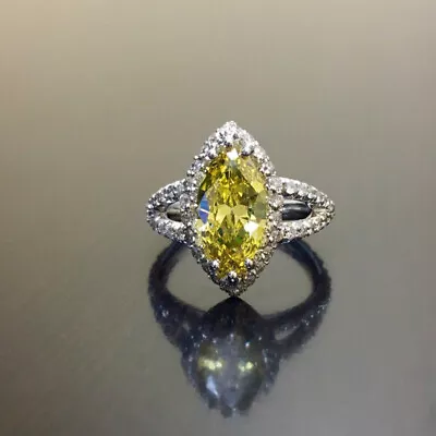 3Ct Marquise Canary Yellow Diamond Halo Engagement Ring 14k White Gold Over • £90.24