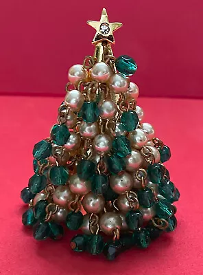 Vintage Hattie Carnegie Christmas Tree Pin Brooch Beads Dangles Pearls Mcm Rare • $465
