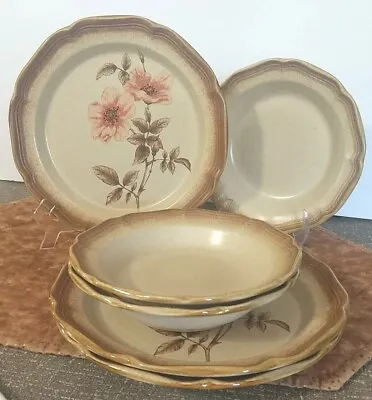 6 Pc Mikasa Stoneware 3 Dinner Plates 11  & 3 Bowls 8.5  Rose Duet 8015 • $20