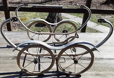 Vintage Baby Buggy Stroller Pram White Rubber WHEELS FENDERS CHASSIS FRAME Only • $65