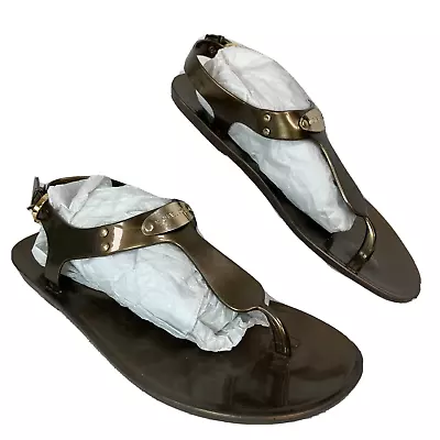 Michael Kors Sandals Womens Sz 8 Bronze Thong Jelly T Strap Flat Plate Logo • $24.25