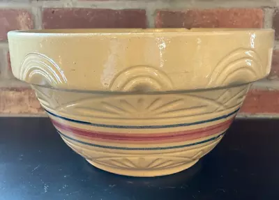 Vintage Crockery Mixing Bowl Extra Large 12  With Blue And Red Stripes • $30