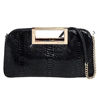 Michael Kors Black Python Embossed Patent Leather Berkley Clutch  • $175