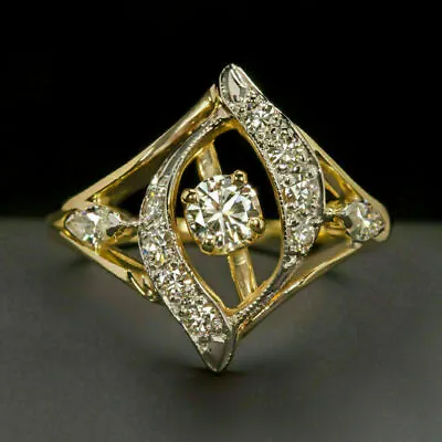 14K Yellow Gold Plated Victorian Vintage Style Women Ring 1.29 Ct Cubic Zirconia • $145.20