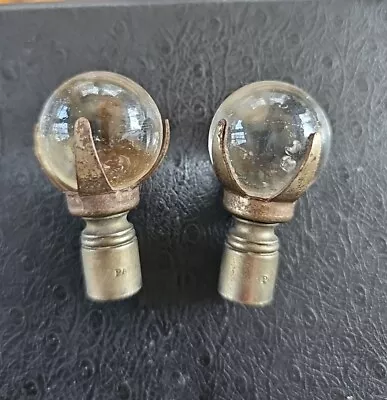 Pair 2 Vintage Antique Lamp Finial Clear Glass Ball Round Orb • $35