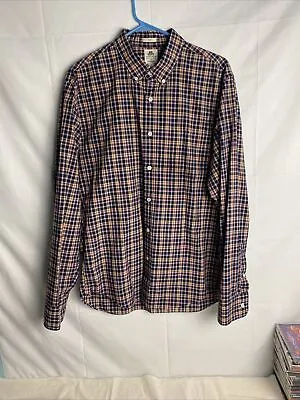 J.Crew -Thomas Mason Archive Plaid Button Up Sz Large Slim Black Red Yellow • $19.99