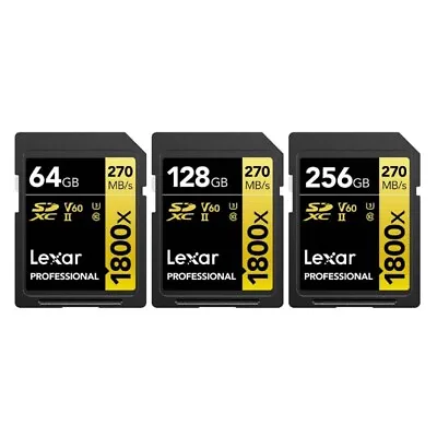 Lexar Professional 1800x 64GB 128GB 256GB UHS-II U3 V60 SDHC SDXC SD Memory Card • $36.86