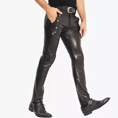 Men's Real Leather Black Pants With Zipper Sheep/Lambskin Leather Trouser • $117