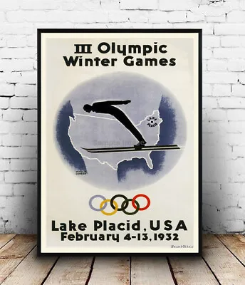 Lake Placid : Vintage USA Olympic Poster Reproduction. • £11.39