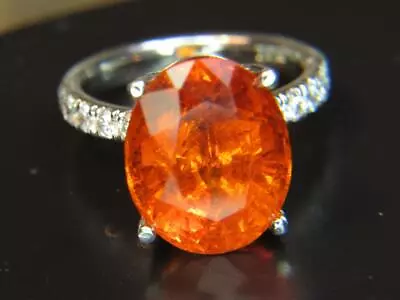 15.68ct Red Orange Mandarin Spessartite Garnet & .51 Ctw Diamond Platinum Ring • $4299.99