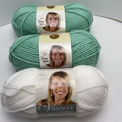 Lion Brand VANNA'S CHOICE Yarn Baby-MINT 3 Green #168/WHITE #100 Worsted Acrylic • $14