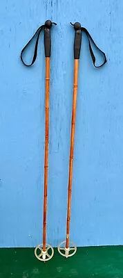 NICE OLD Vintage Set Of Bamboo Snow Ski Poles Measuring 55  Long GREAT • $25.63