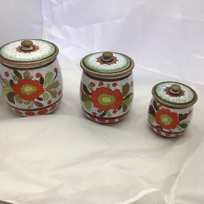 3 Retro Canisters Made In Italy Graduated Floral 7” 6” 5”. 1970’s Cookie Jar • $36.69