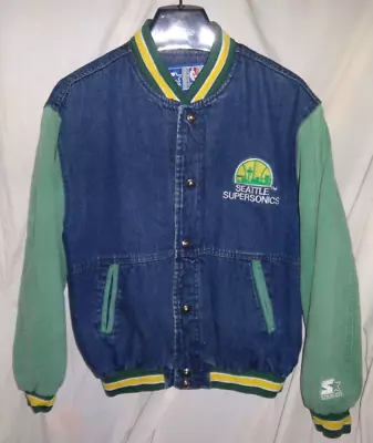 Starter Seattle SuperSonics Denim Jean NBA Basketball Jacket Sz Small Sonics • $325