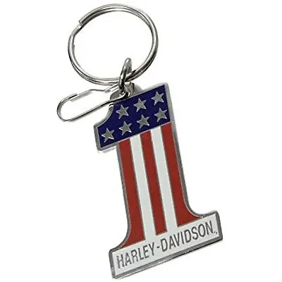 Harley-Davidson #1 Logo Red White & Blue Enamel Key Chain  PC4321 • $10.99