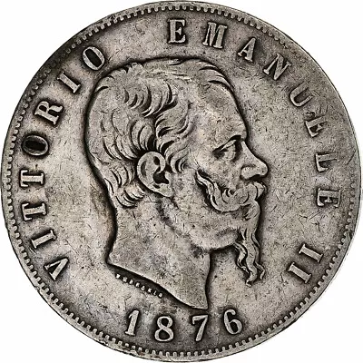 [#1210852] Italy Vittorio Emanuele II 5 Lire 1876 Rome Silver VF KM:8.4 • $30.43