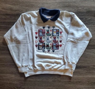 $24.95 • Buy Vintage Valorie Sockwell - Cat Kitten Fabric Sweater Sweatshirt With Collar 