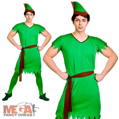 Lost Boy Mens Elf Fancy Dress Medieval Robin Hood Adults Peter Pan Costume New • £13.99