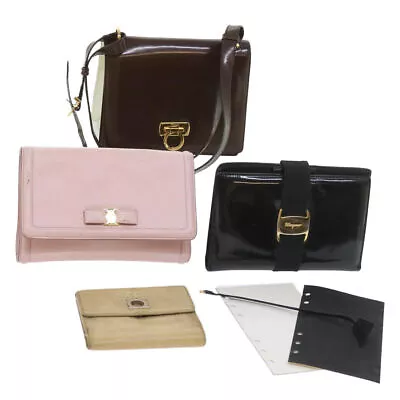 Salvatore Ferragamo Wallet Shoulder Bag Leather 4Set Pink Brown Auth Bs9868 • $320.41