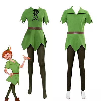 Peter Pan Cosplay Costume Halloween Men Women Green Uniform Dress Up Outfit Suit • £38.39