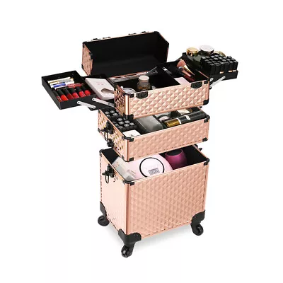 Large Makeup Case Trolley Mobile Beauty Hairdressing Vanity Case With Drawer Box • £65.95