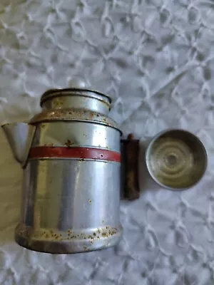 Vintage Child's Toy Aluminum Miniature Coffee Pot With Red Handle Red Stripes • $9.99