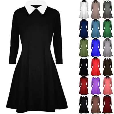 £7.99 • Buy Womens Ladies Peterpan Collar Long Sleeve Skater Flared Casual Swing Mini Dress