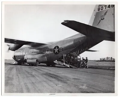 1960s USAF Lockheed C-130 Hercules 80745 Loading Jeep 8x10 Original Photo • $19.99