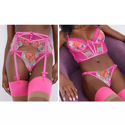 NWT For Love & Lemons Luella Set Small | Bustier Thong Garter Belt | Barbie Core • £231.41