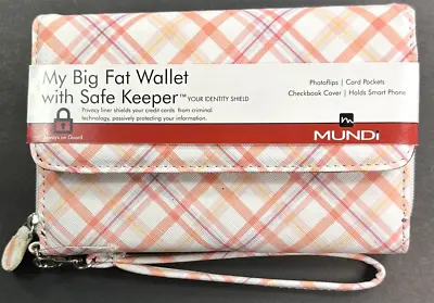 Mundi / My Big Fat Wallet / PEACH PLAID With Safe Keeper / Card Pockets/ Reg $44 • $22.75
