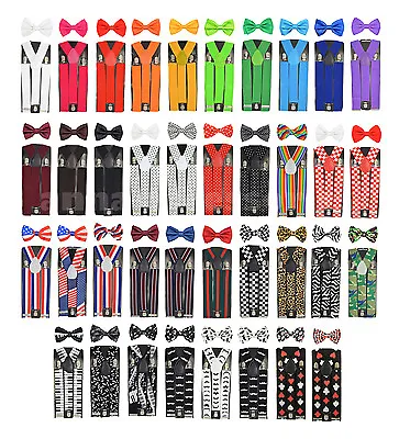 35mm Wide Adjustable Braces Match Color Suspender & Bow Tie Set Elastic  • $9.99